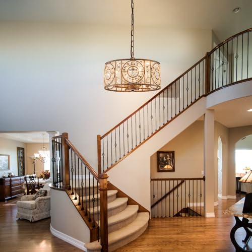 Bronze Vintage Crystal Chandeliers for Dining Room 14.17" Drum Pendant Lights