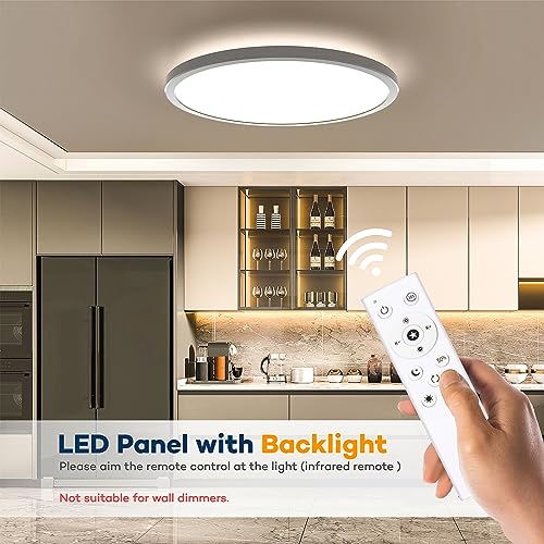 Dimmable LED Flush Mount Ceiling Light Fixture with Remote Control (2 Count)