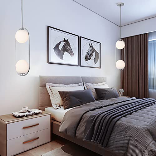 Chrome Pendant Lighting Fixture with Globe Glass Lampshade 2
