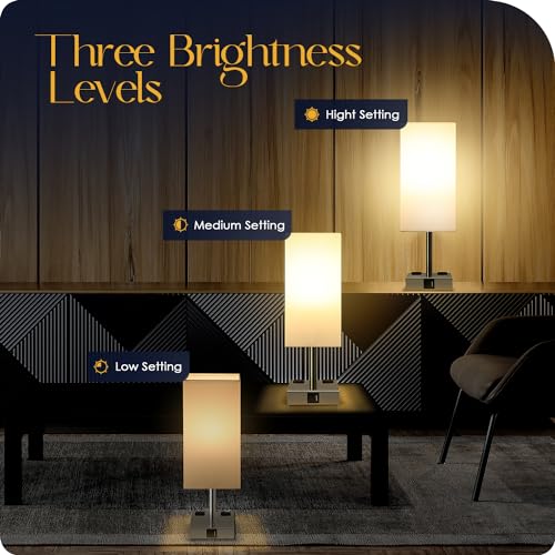Set of 2 Bedside Table Lamp 3 Way Dimmable Nightstand Lamp with USB C & USB A Charging Port (2 Count)