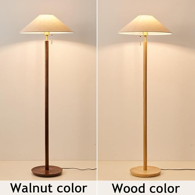Wabi-sabi 59.1" Wooden Floor Lamp Linen Floor Lamp E26 Dimmable Tall Lamp with Zipper Switch Fabric Standing Light for Sofa Area Living Room Bedroom Study Tea Room