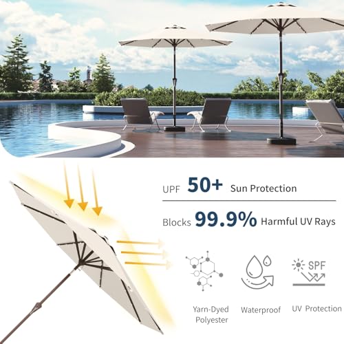 10FT Solar Umbrella 32 LED Lighted Patio Umbrella Table Market Umbrella w