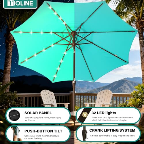 9‘ Patio Umbrella with lights pool Umbrella for Patio turquoise