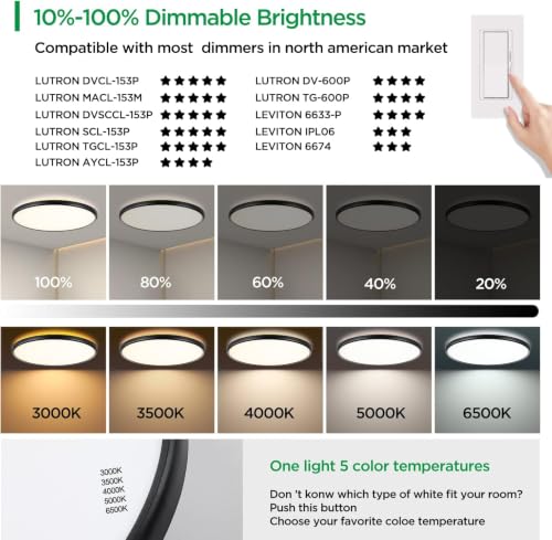 2 Pack 18" Dimmable Flush Mount Ceiling Light Fixture (2 Count)