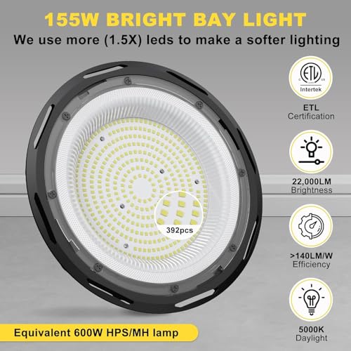 10 Pack ETL 155W UFO LED High Bay Light (10 Count)