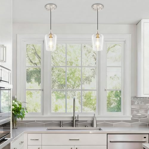 3 Pack Brushed Nickel Pendant Lights Fixtures Kitchen Lighting Over Island (3 Count)