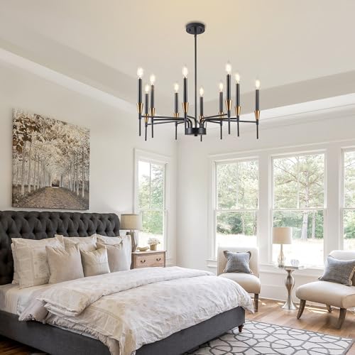 Black and Gold Chandelier 26.8 Inch Farmhouse Dining Room Light Fixture