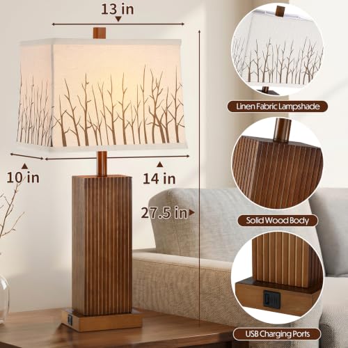 27.5" Farmhouse Wood Table Lamps Set of 2 for Bedroom Living Room (2 Count)
