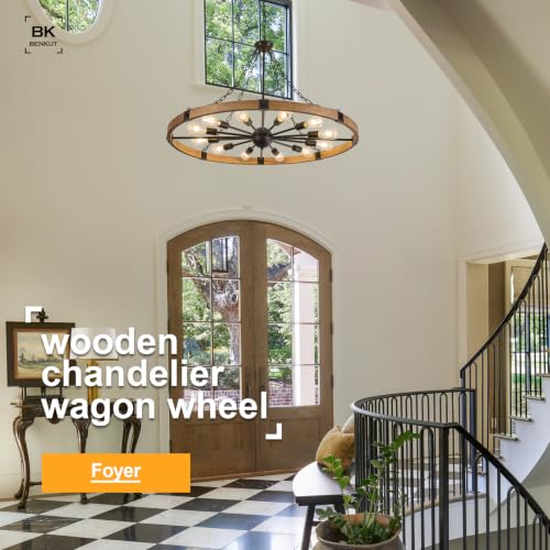 Farmhouse Wagon Wheel Chandelier 43" Oak Rustic Chandeliers 12