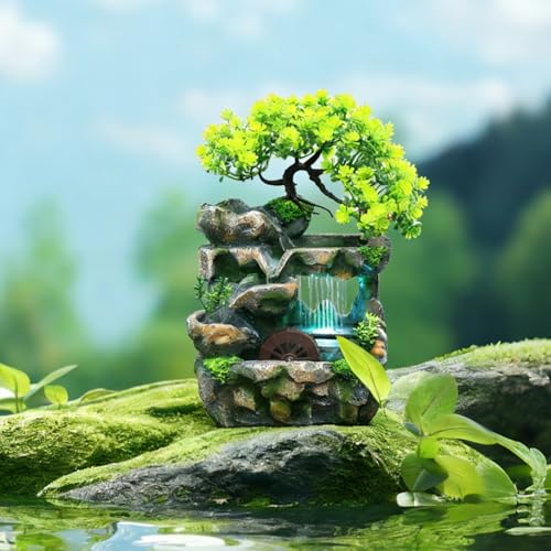 Tabletop Waterfall Fountain with Flowing Water & LED Lights