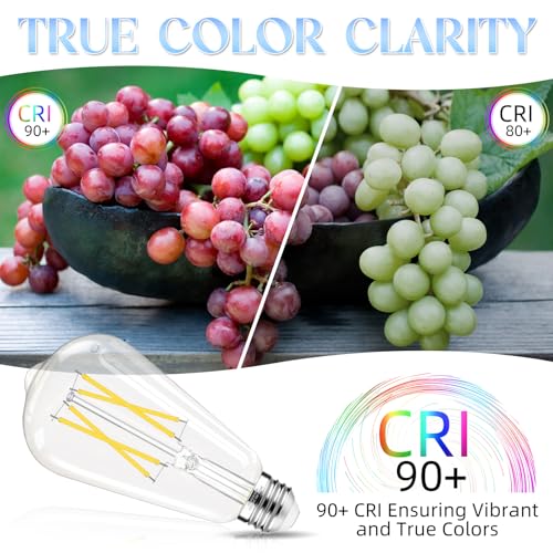 E26 Bulb, Non-Dimmable Edison Bulbs 60 watt LED, 4000K Daylight White, ST58 Vintage Light Bulbs, 90+ CRI, E26 Medium Base, Clear Glass, 18 Pack (18 Count)
