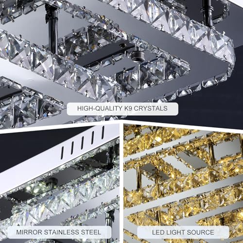 34 inch Silver Crystal Chandeliers LED Ceiling Light