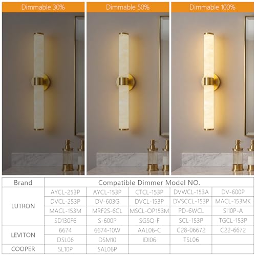 Natural Alabaster Wall Sconces Modern Gold LED Wall Lights 24" Spanish Marble Cylinder Sconces for Living Room Bedroom Bathroom Hallway