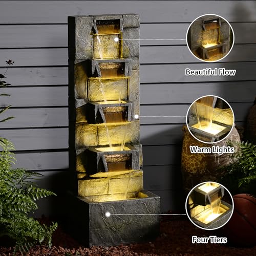 Outdoor Waterfall Fountain with LED Lights