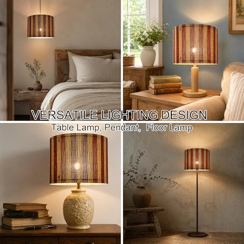 bamboo lamp shade modern decorative red stripe groovy unique Lamp Replacement Accessories E27 size 30x23cm