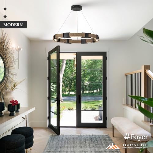 LED Ring Chandelier Dimmable Black Wood Chandeliers for Dining Room