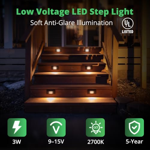 12V 3W Surface Mount Low Voltage LED Step Light with Horizontal Louvered Faceplate for Steps Decks Pathway Yard Stairs Fences (2 Count)