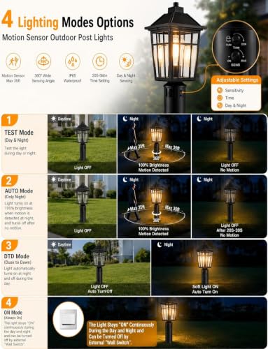 360°Motion Sensor Outdoor Post Light
