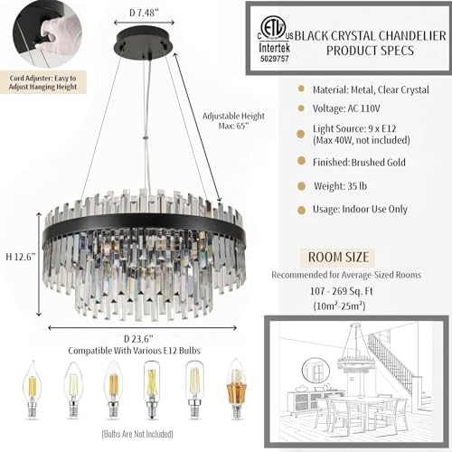 9 Light Black Crystal Chandelier