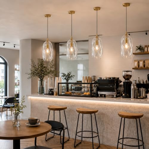 Glass Pendant Lights Kitchen Island Modern Gold Organic Clear Glass Light