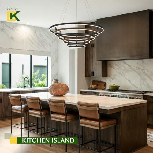 5 Rings LED Chandelier Black Dimmable Circular Pendant Light for Dining Room
