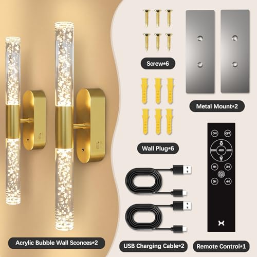 Crystal Battery Operated Wall Sconces Set of 2 for Home Space (2 Count)