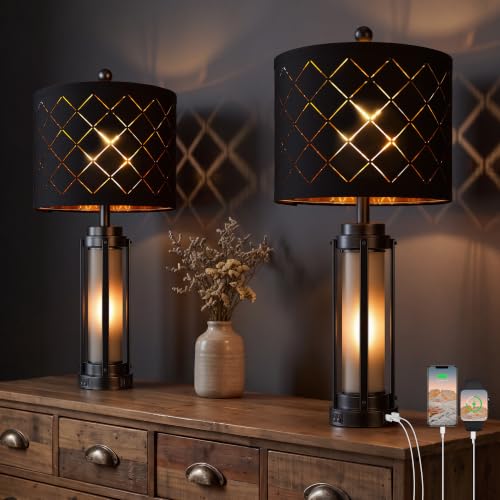 27'' Modern Table Lamp Set of 2 with Nightlight (2 Count)