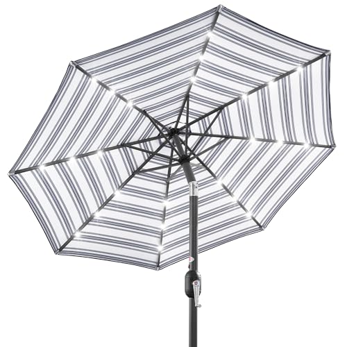 10ft Solar Polyester LED Lighted Patio Umbrella w