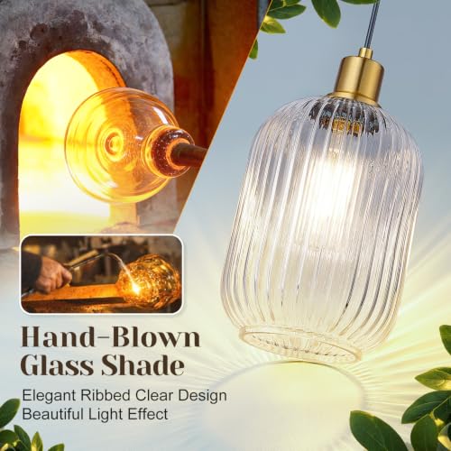 2 Pack Pendant Lights with Vintage Clear Ribbed Glass Lampshade (2 Count)