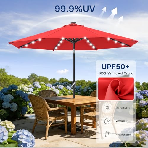 Solar Led Patio Umbrella with 32 Lights 9FT