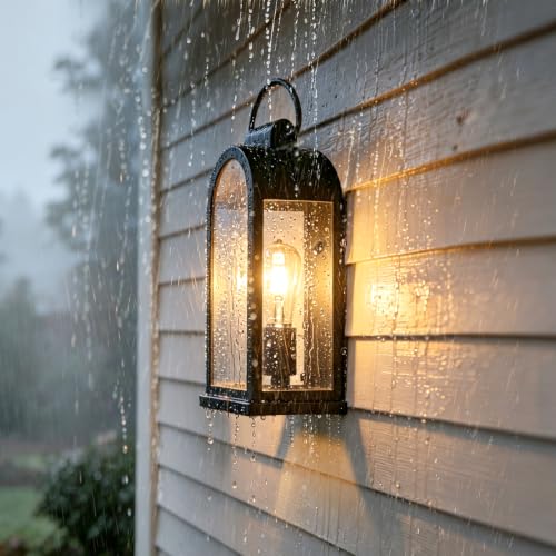 15" Outdoor Wall Lights Rustic Porch Light Black Exterior Lighting Fixtures