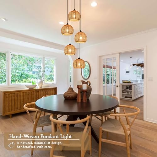 5 Light Woven Foyer Chandeliers for High Ceiling
