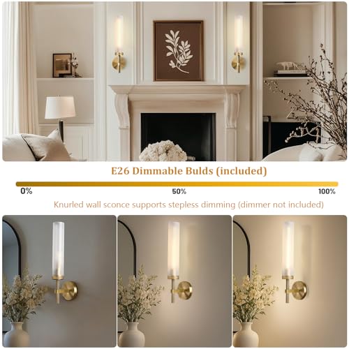 20'' Knurled Brass Bathroom Wall Sconces Set of 2