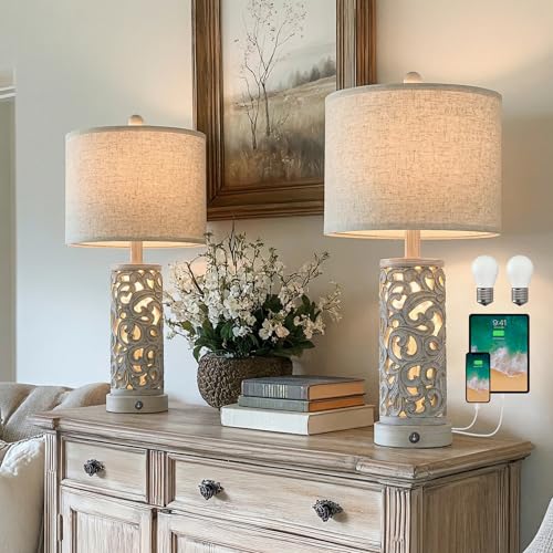 Bedside Table Lamps Set of 2 with Night Light (2 Count)