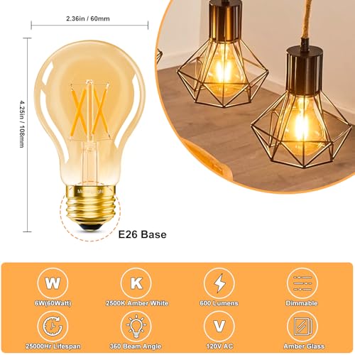 Dimmable A19 Vintage LED Edison Bulbs 60W (6 Count)