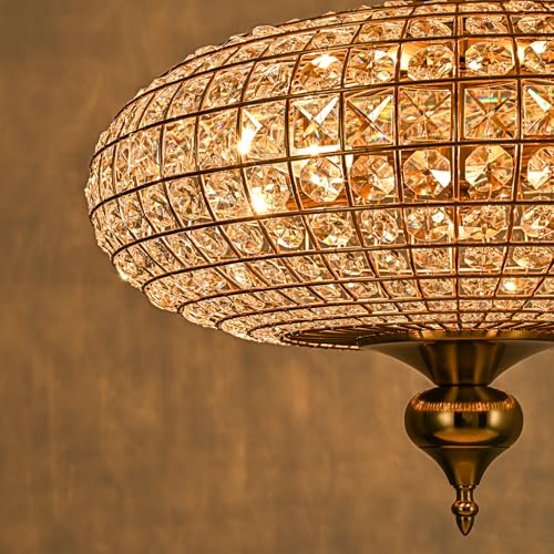 Brass Crystal Chandelier 20.5" Vintage Dining Room Chandelier Over Table