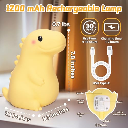 Huggwaii Squishy Giant Dinosaur Night Light for Kids