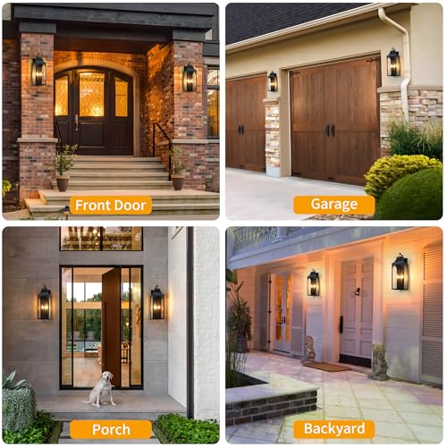22-Inch 3-Light Outdoor Porch Wall Lantern, Black Exterior Light (2 Count)