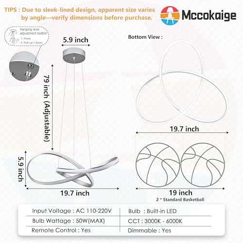 Modern LED Pendant Light Fixture Contemporary Ring Chandelier Nickel with 3000K