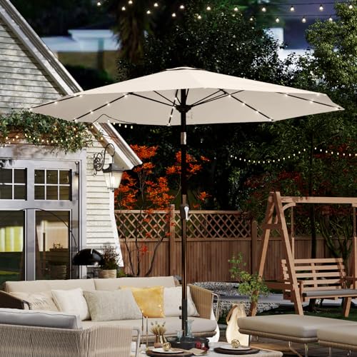 10FT Solar Umbrella 32 LED Lighted Patio Umbrella Table Market Umbrella w