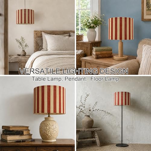 bamboo lamp shade modern decorative red stripe groovy unique Lamp Replacement Accessories E27 size 30x23cm