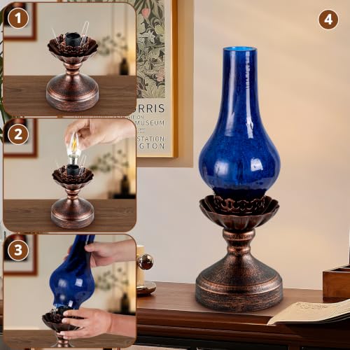 Vintage Table Lamp with Blue Crackle Glass Shade