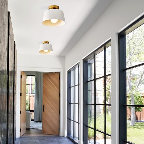 2 Pack White and Gold Modern Semi Flush Mount Ceiling Light Fxiture 10 in (2 Count)