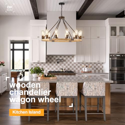 Farmhouse Wagon Wheel Chandelier 31" Wooden Rustic Light Fixtures 12