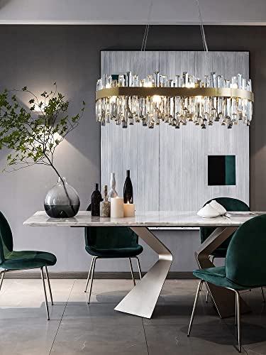 Modern Rectangular Gold Crystal Dining Chandelier Dimmable