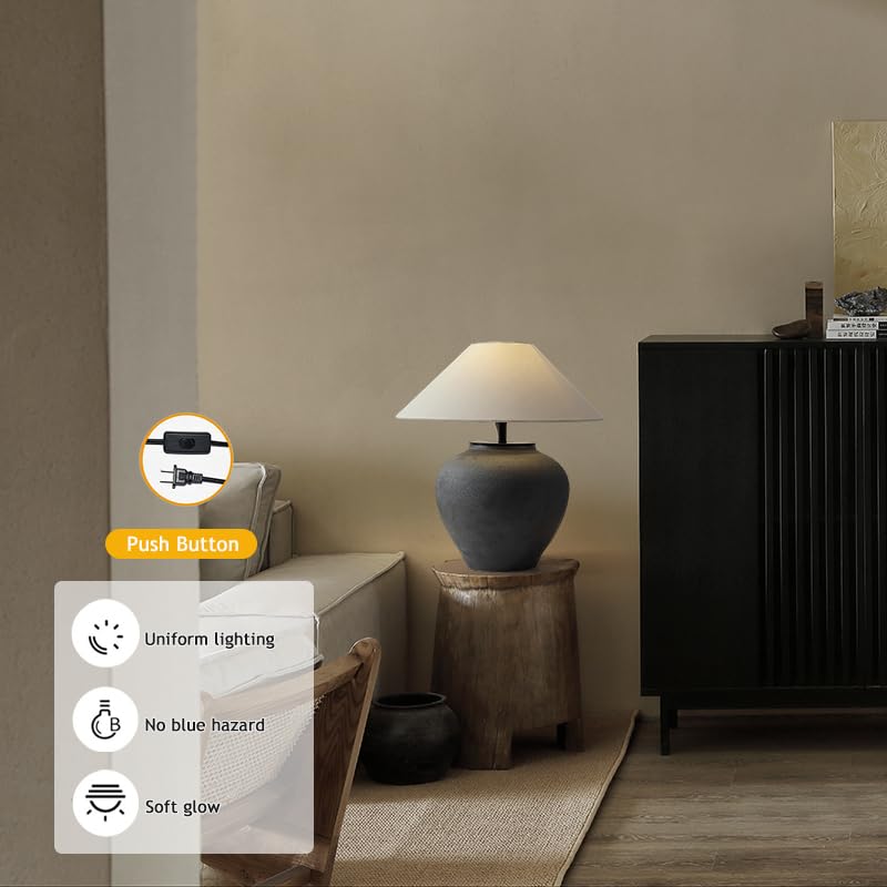 Farmhouse Table Lamps Black 18.8" Tall Ceramic Table Lamp Rustic Southwestern Clay Pot Ceramic Lampshade with Fabric Shade Bedside Nightstand for Living Room Bedroom House Office Entryway