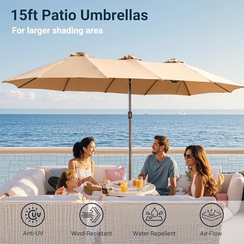 15 Ft Double Head Umbrella Outdoor Patio With Base
