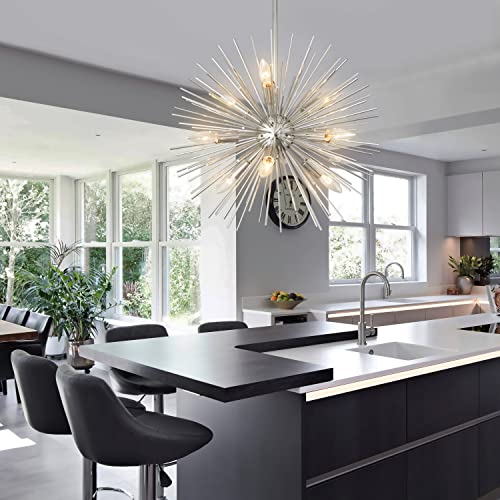 20in 9 Lights Nickel Sputnik Chandelier Mid