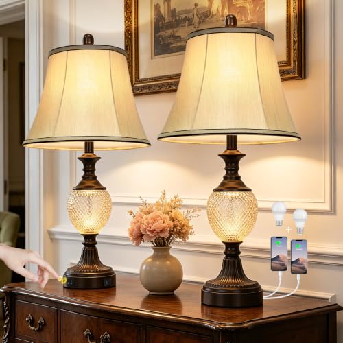 27.5'' Tall Vintage Bedside Table Lamps with USB Charging Ports (2 Count)