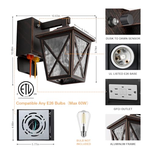 Porch Light with GFCI Outlet Aircraft Grade Aluminum Alloy Bronze 1PC